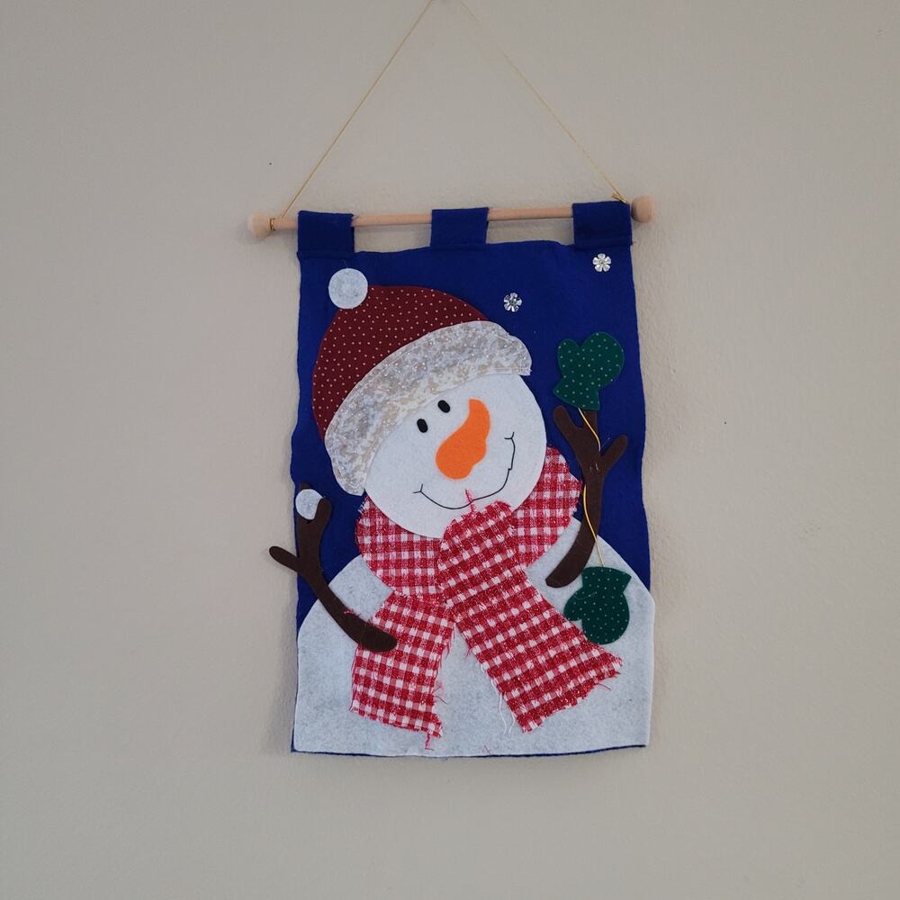 Festive Snowman Flag - Blue Background, Red and White 15x10 inch